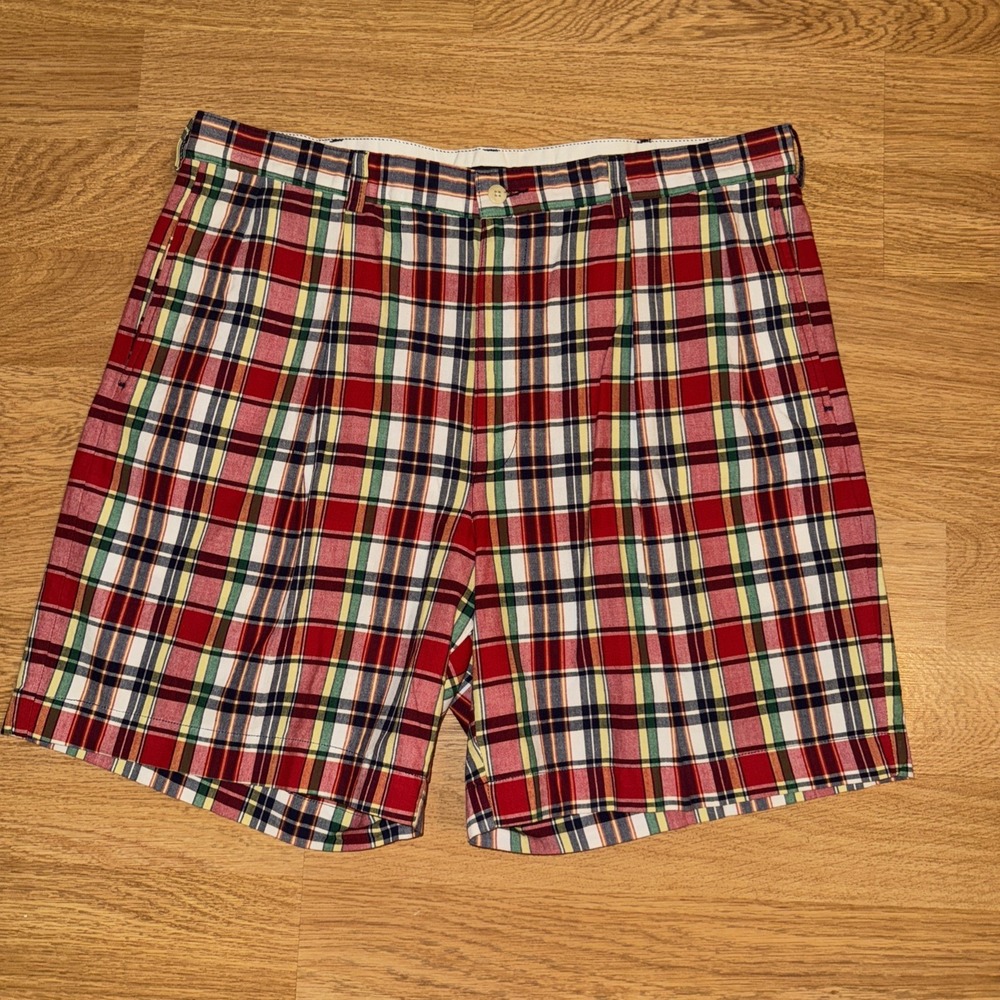 Polo Golf Shorts Men's Size 38 Multicolor‎ Plaid Chino Shorts 100% Cotton Preppy